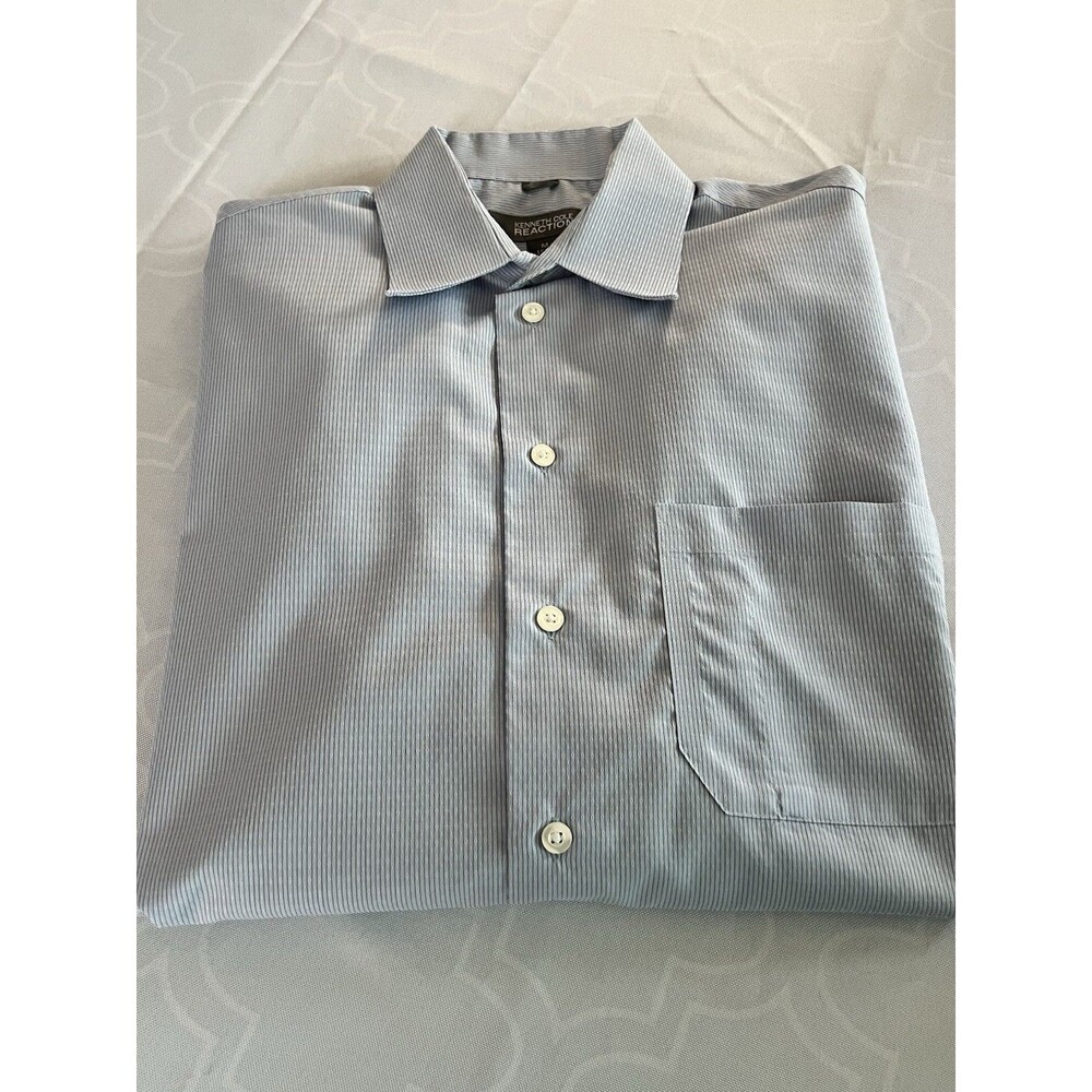 Kenneth Cole Reaction Dress Shirt Mens M 15.5 32-33 Light Blue Slim Non-Iron